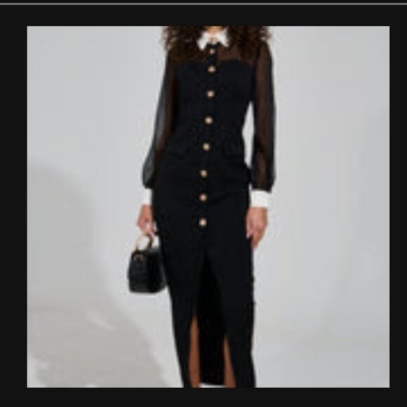 Midi Black Dress with Gold Buttons - Picture 1 of 2